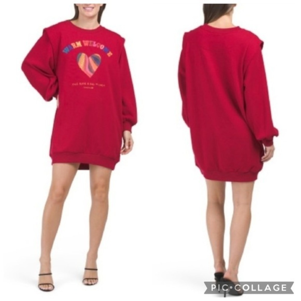 FARM Rio Warm Welcome Heart Sweatshirt Dress‎ Red Long Sleeve Size L